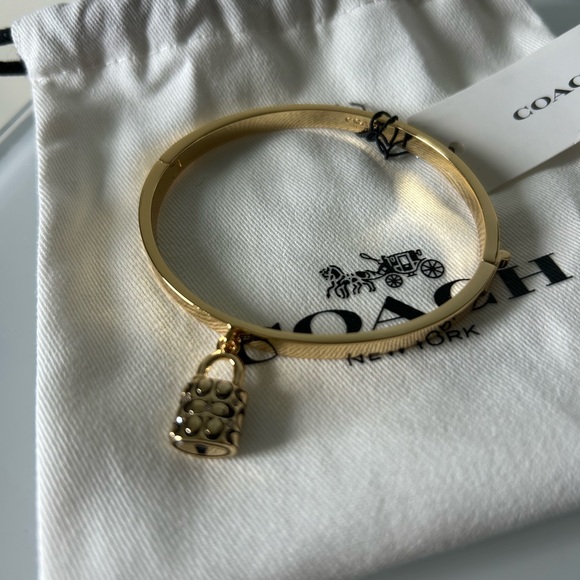 Coach Gold Lock with Black Enamel Charm Clasp Bracelet - Picture 3 of 6